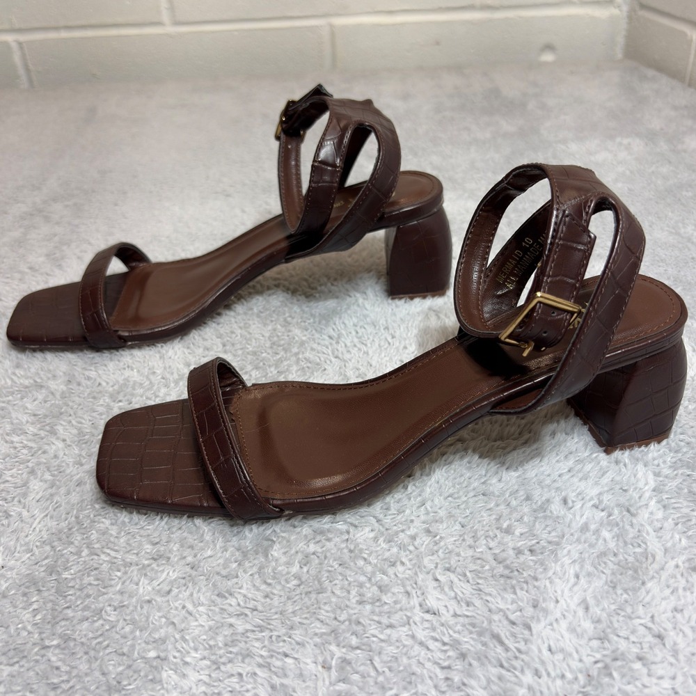 Mixx Shuz Mermaid Sandals Womens 10 Brown Croc Embossed Square Toe Block Heel